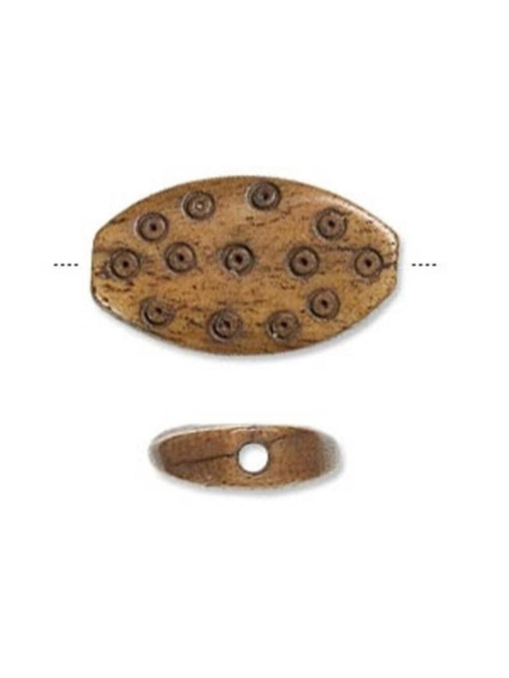 India Tribal Carved Circles Oval Brown Black Yak Bone 26mm Pendant Bead